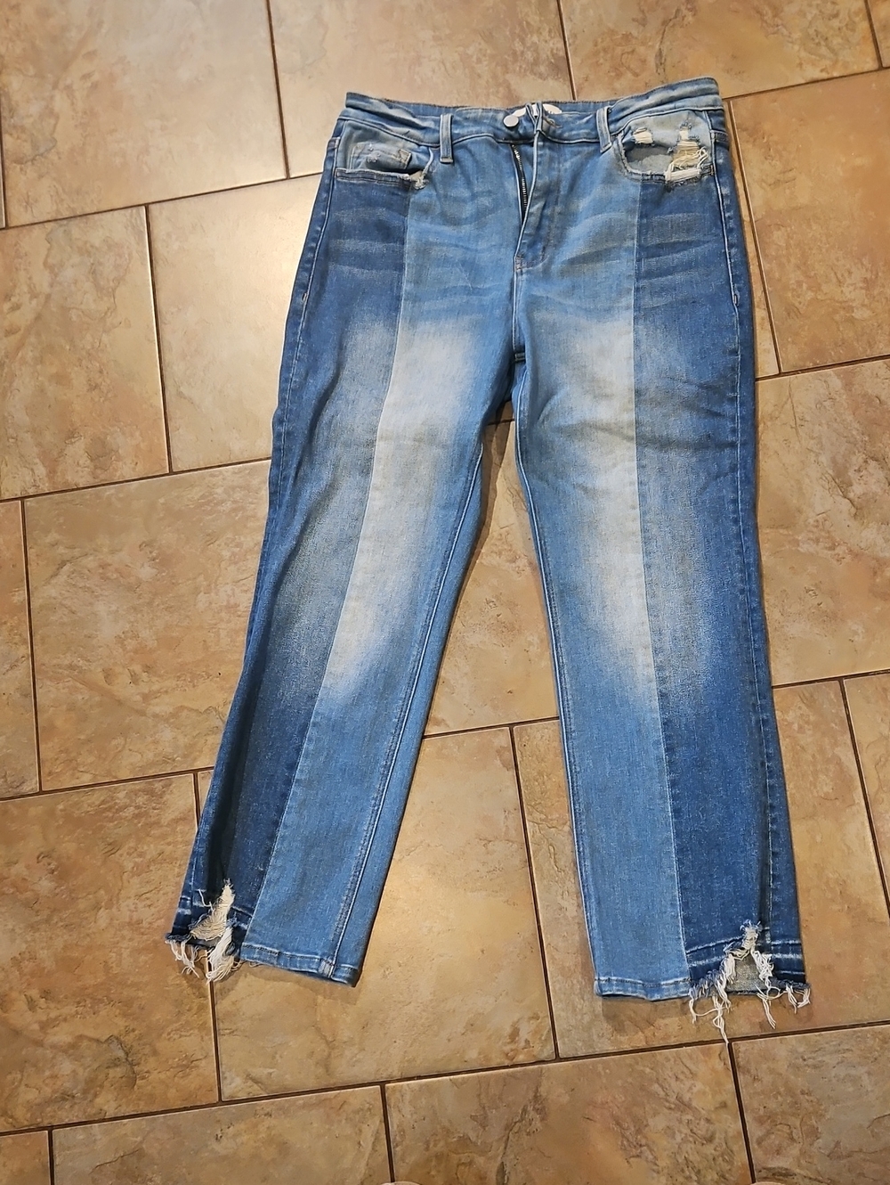Flying Monkey Two-Tone Distressed Straight Leg Jeans